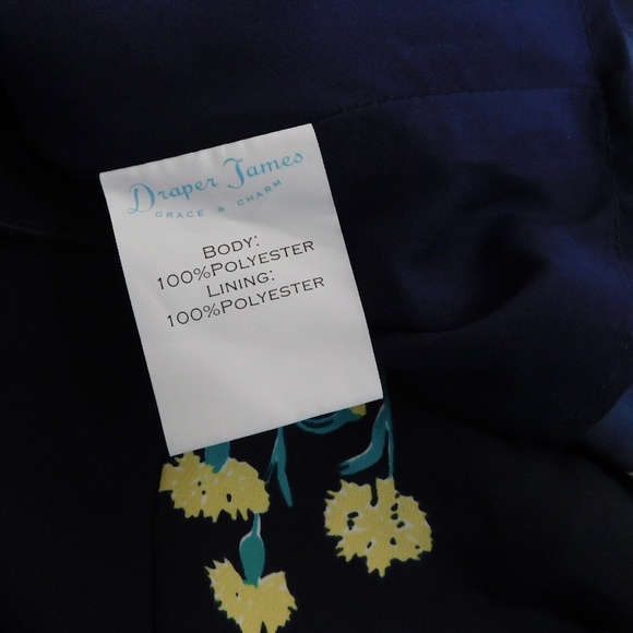 DRAPER JAMES Tisdale Navy Blue Floral Dress Tie Neck Ruffle Shoulders Size 8 - Picture 10 of 12